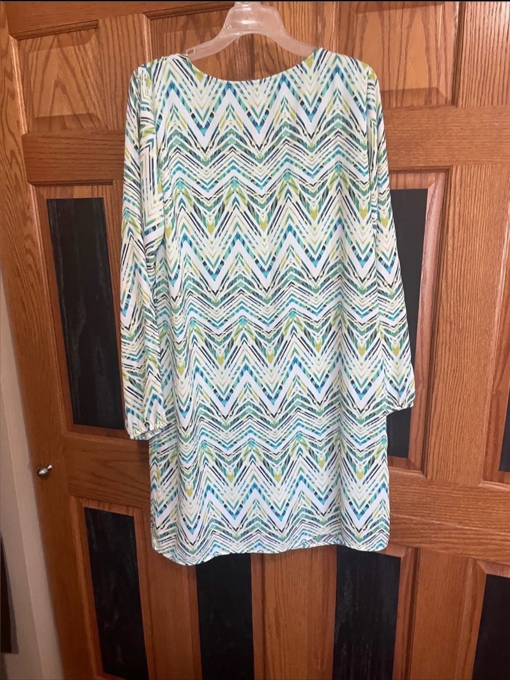 Halo Blue and Green Chevron V-Neck Women’s Tunic Dress - completely lined.